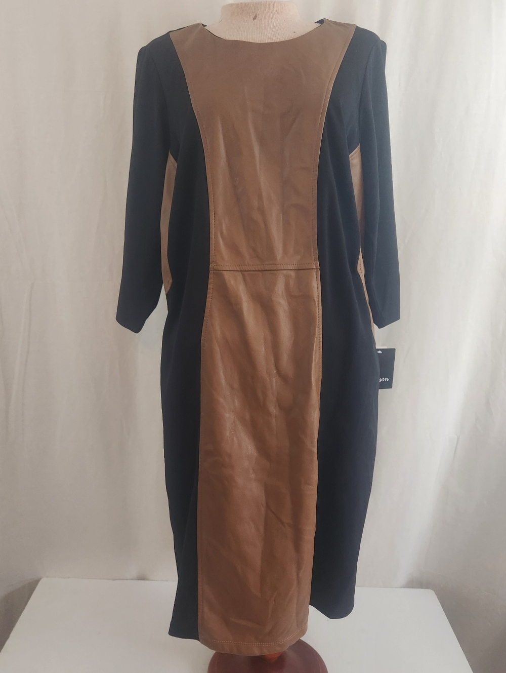 Addison Paneled Leather-Front Sheath Dress
